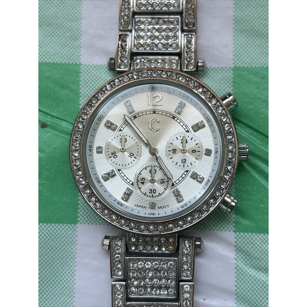 Charming Charlie Silver Tone Rhinestones Womens Quartz Watch